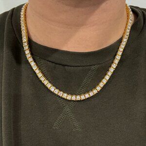 Men's Tennis Link Chain in yellow gold tone with cubic zirconia stones